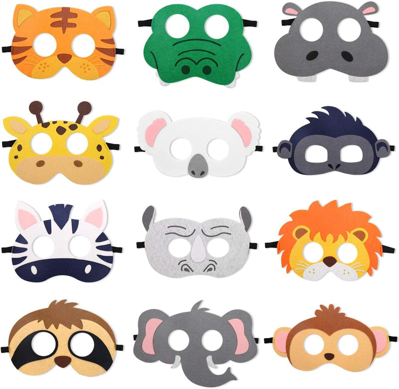 Ciyvolyeen Safari Jungle Animal Felt Masks Wild Animal Theme Birthday Party Favors Costumes Dress-Up Party Supplies(12 Pieces)