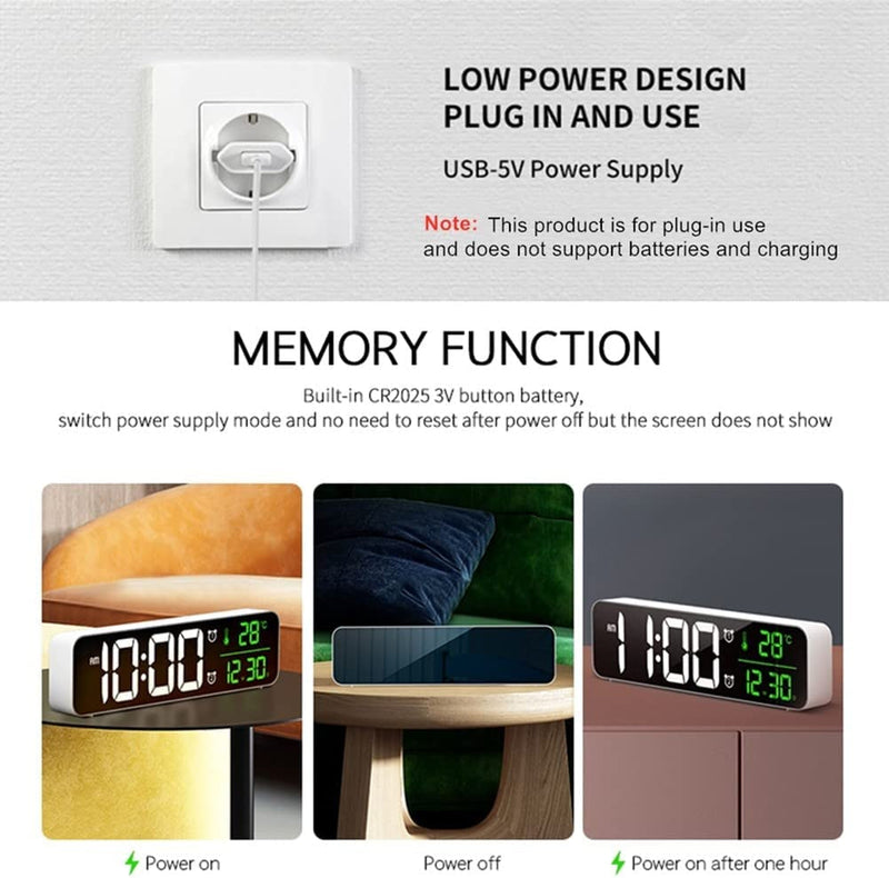 Digital Large Display Alarm Clock for Living Room Office Bedroom Decor LED Electronic Date Temp Display Wall Electric Clocks Automatic Brightness Dimmer Smart Cool Modern Desk Accessories Black