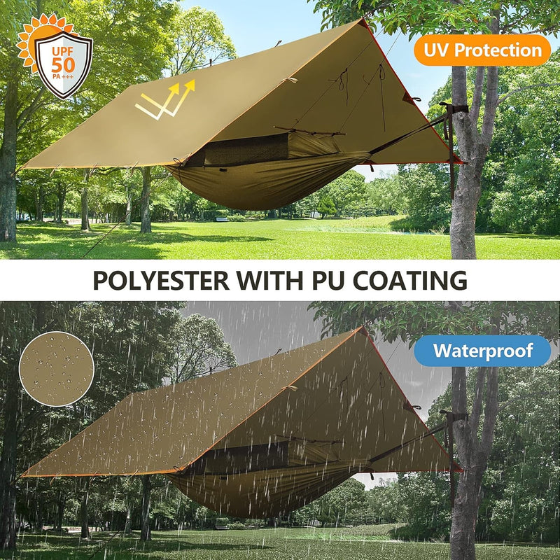 FREE SOLDIER Waterproof Portable Tarp Multifunctional Outdoor Camping Traveling Awning Backpacking Tarp Shelter Rain Tarp (Brown)