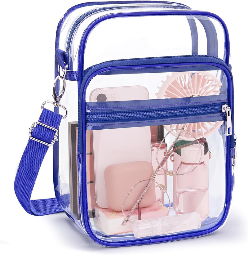 Blvornl Clear Crossbody Bag with Adjustable Shoulder Strap, Stadium Approved PVC Clear Purse Bag, Clear Messenger Bag