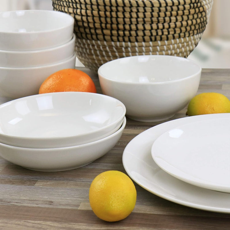 Elama White Porcelain Dish Dinnerware Set, 16 Piece, Camellia