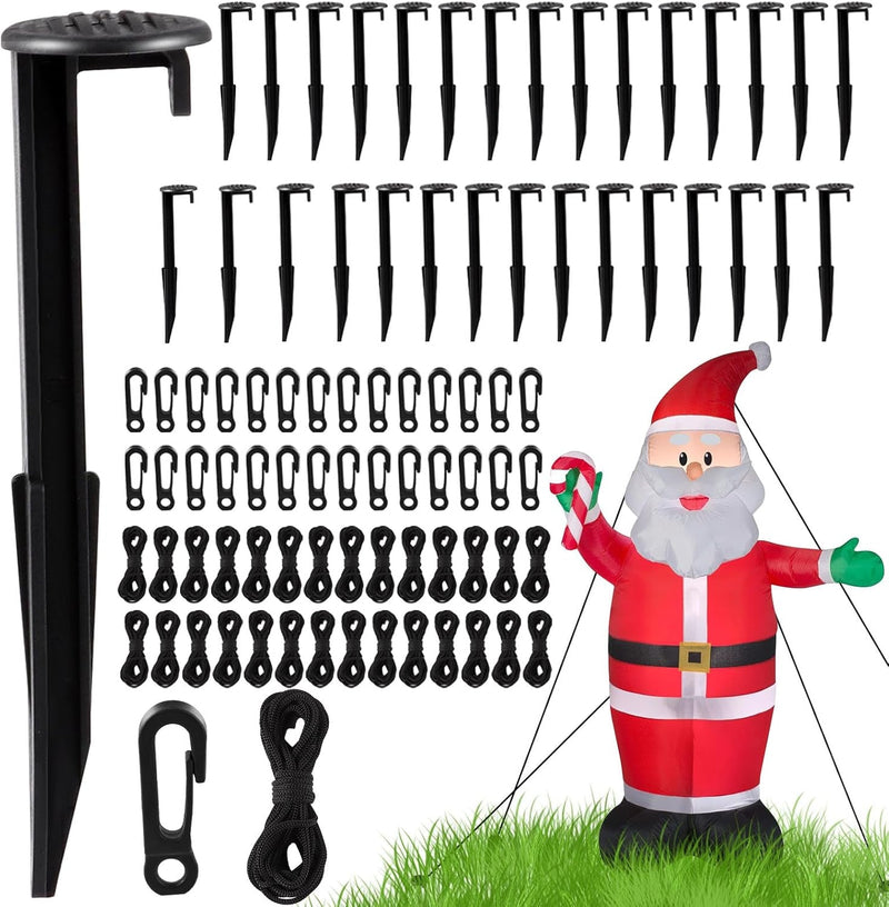 30 Sets Inflatable Stakes and Tether, 30 Pcs 5.7" Heavy Duty Tent Stakes with Hooks and Ropes, Inflatable Plastic Stakes for Fixing Halloween Decorations Christmas Decor Inflatables Lawn Decor Tent