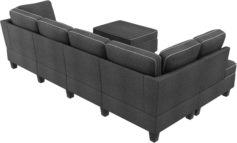 HONBAY Convertible Sectional Sofa with Storage, L Shape Couch with Ottoman, Reversible Sectional Couch for Living Room, Dark Grey