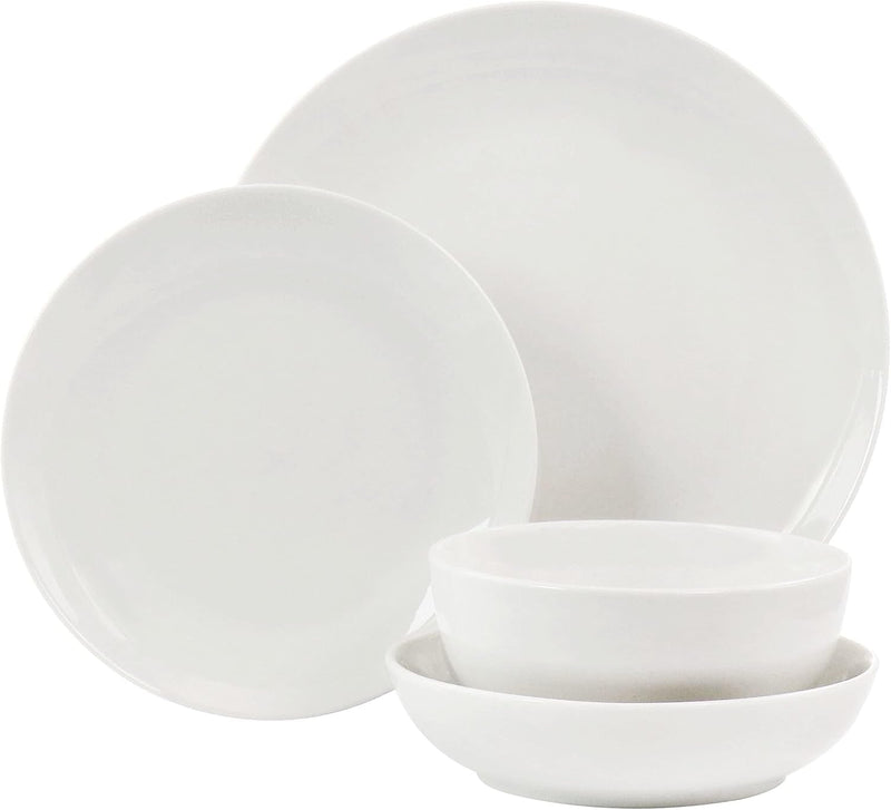 Elama White Porcelain Dish Dinnerware Set, 16 Piece, Camellia