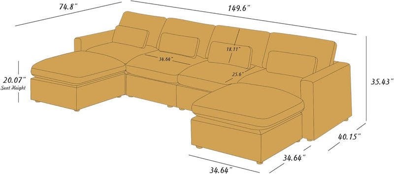 149" Oversized Modular Sectional Sofa, Extra Large U Shaped Couch with Reversible Chaise, 6 Seater Living Room Sofa Couch, Grey White