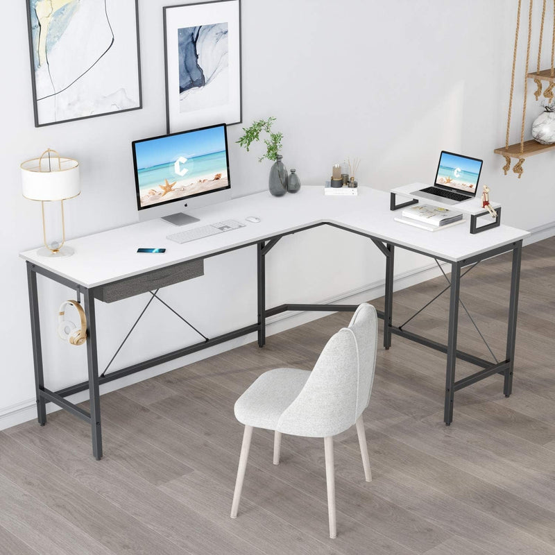 Cubicubi L Shaped Desk Computer Corner Desk, Home Office Gaming Table, Sturdy Writing Workstation with Small Table, Space-Saving, Easy to Assemble