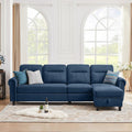 106" Convertible Sectional Sofa, 4-Seat L Shaped Couch with Storage Chaise and Side Pocket, Modern Linen Upholstered Couches for Living Room, Blue