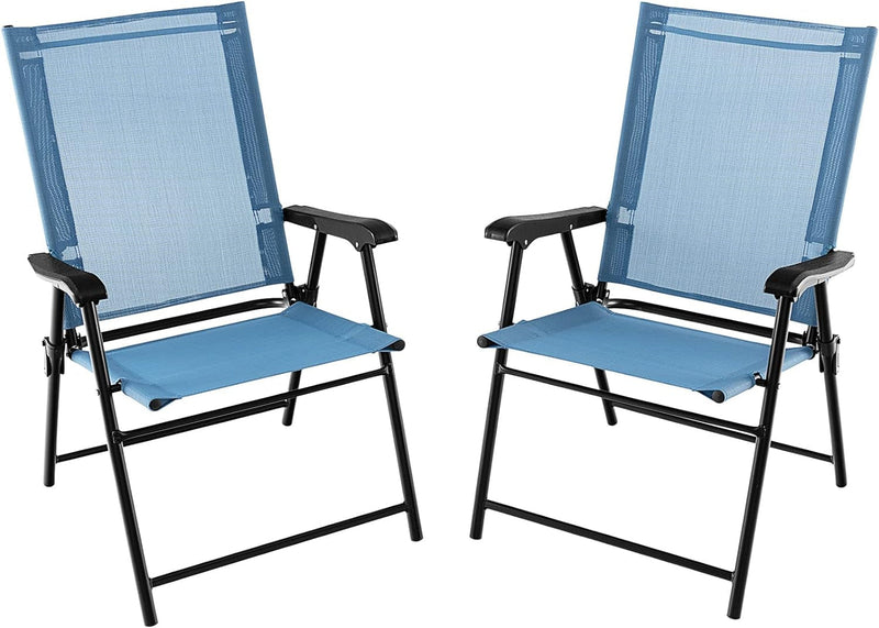 Giantex Patio Chairs Set of 2, Folding Patio Chairs for Deck Beach Camping Dining Picnic, Portable Sling Back Chairs Space Saving Blue