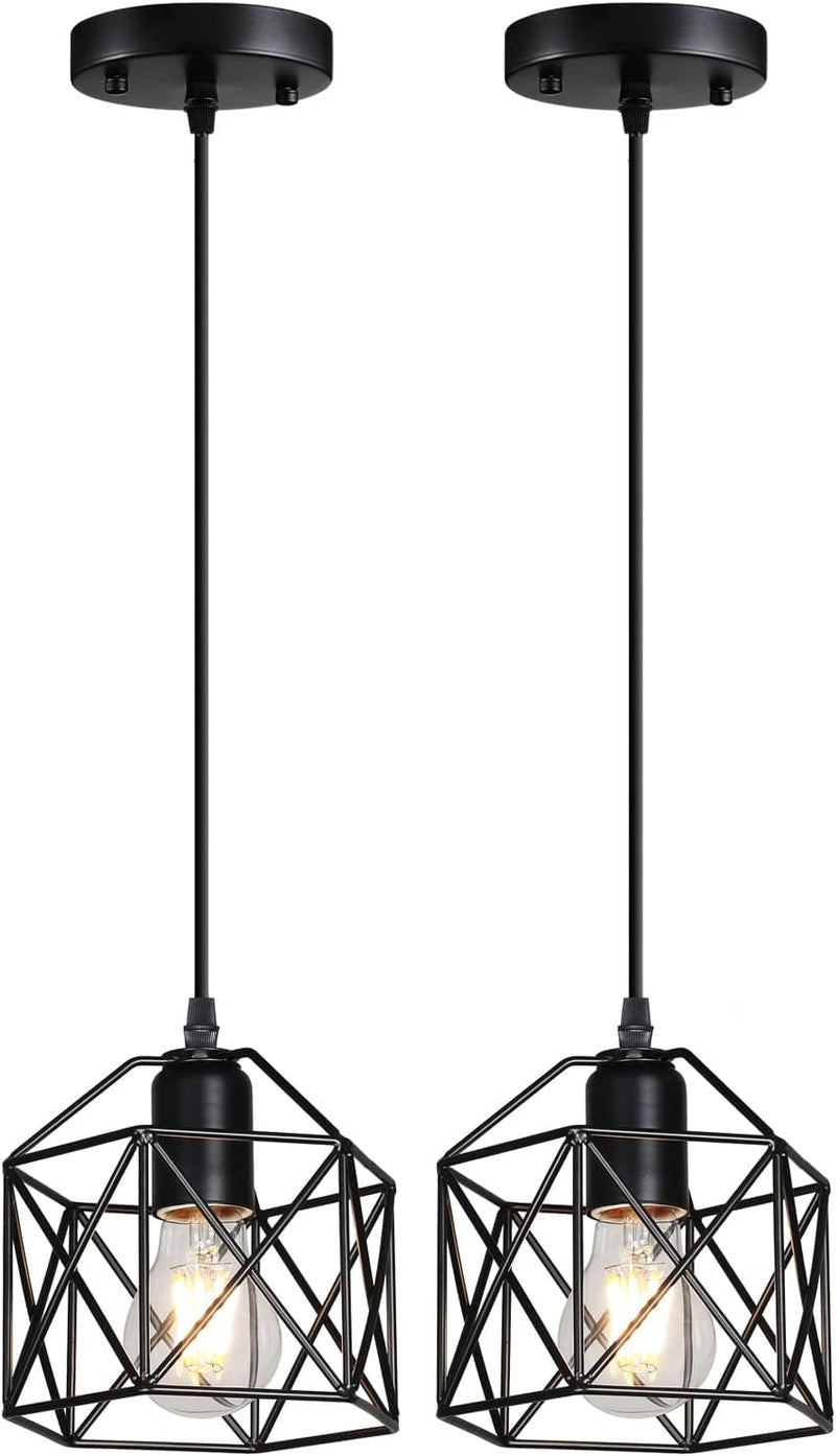 1 Pack Pendant Light ， Vintage Hanging Light Pendant Light Fixture ， Metal Pendant Light 1 Light，Black Modern Kitchen Island Pendant Lighting Metal Cage Shade for Dining Room ，Kitchen E26