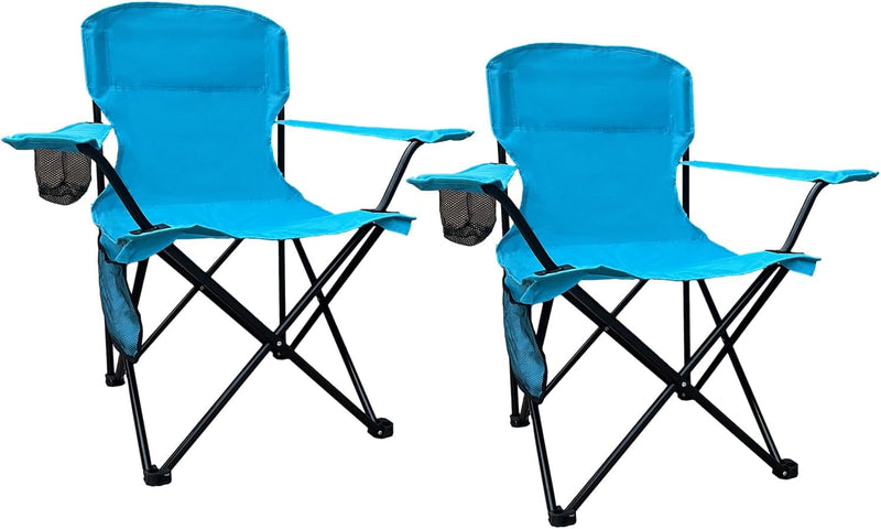 Beach Camp Cup Holder, Storage Pocket, Waterproof Bag Outdoor Arm Chair, Supports 225LBS, Blue
