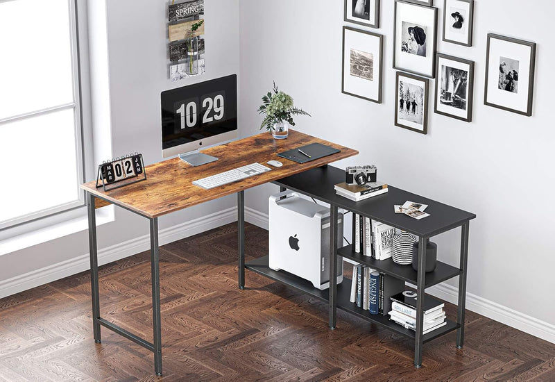 Cubicubi L Shaped Desk, Computer Coner Desk, Home Office Writing Desk, Side Removable with Storage Shelves, Gray