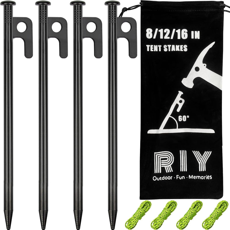 8 Pack Tent Stakes Heavy Duty Metal Tent Pegs for Camping Steel Tent Stakes 8 Inch Unbreakable and Inflexible