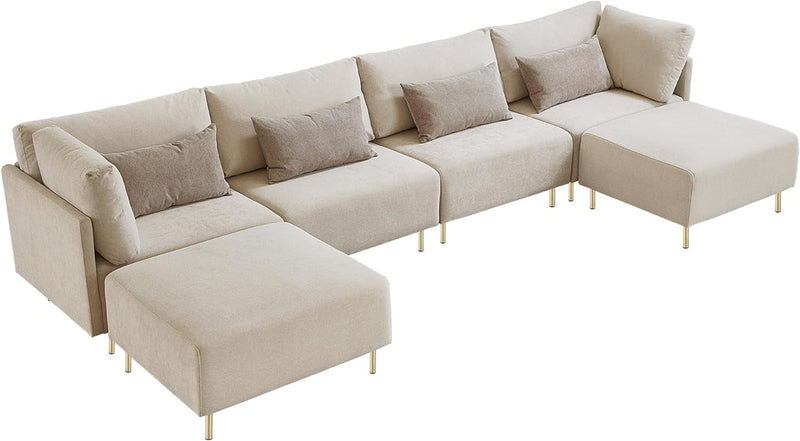 Familymill 108'' L-förmiges modulares Sofa-Set – L-förmiges modernes umwandelbares Sofa mit umkehrbarer Chaiselongue, Ottomane und Kissen für das Wohnzimmer (Beige)