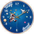 12 Inch Silent Movement Kids Wall Clock, Non Ticking Children round Wall Clock Battery Operated Space Travel Style Decor Children Clock for School Boys Bedroom Living Room Space Decor (Blue)