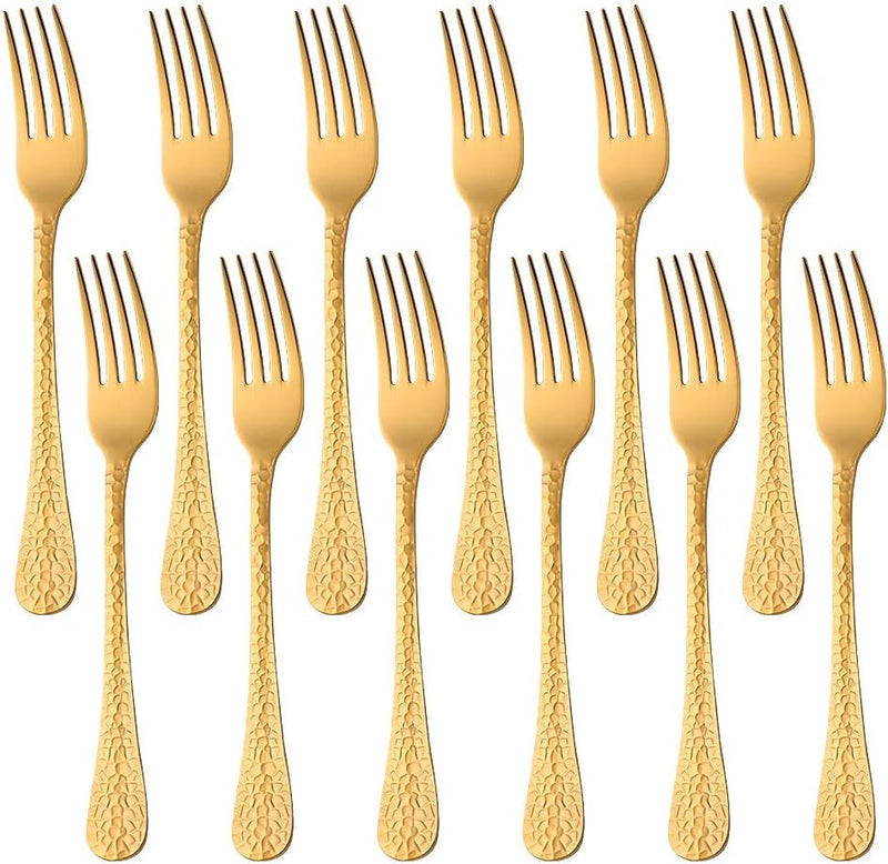 Dinner Fork Dessert Salad Forks 8-Inch Big Forks BUY&USE Stainless Steel Hammered Surface Silverware Set of 12 Pieces for Home Hotel Restaurant