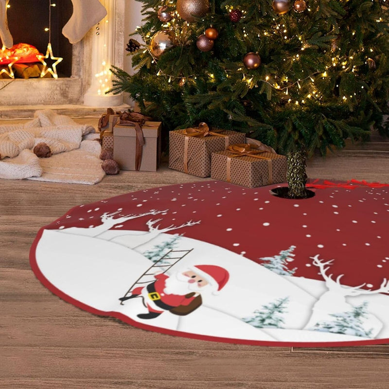 Christmas Tree Skirt Red Xmas Tree Skirts with Snowflake Christmas Tree Mat for Farmhouse Home Christmas Decorations Holiday Party 48 Inch (Gold, 48Inch)