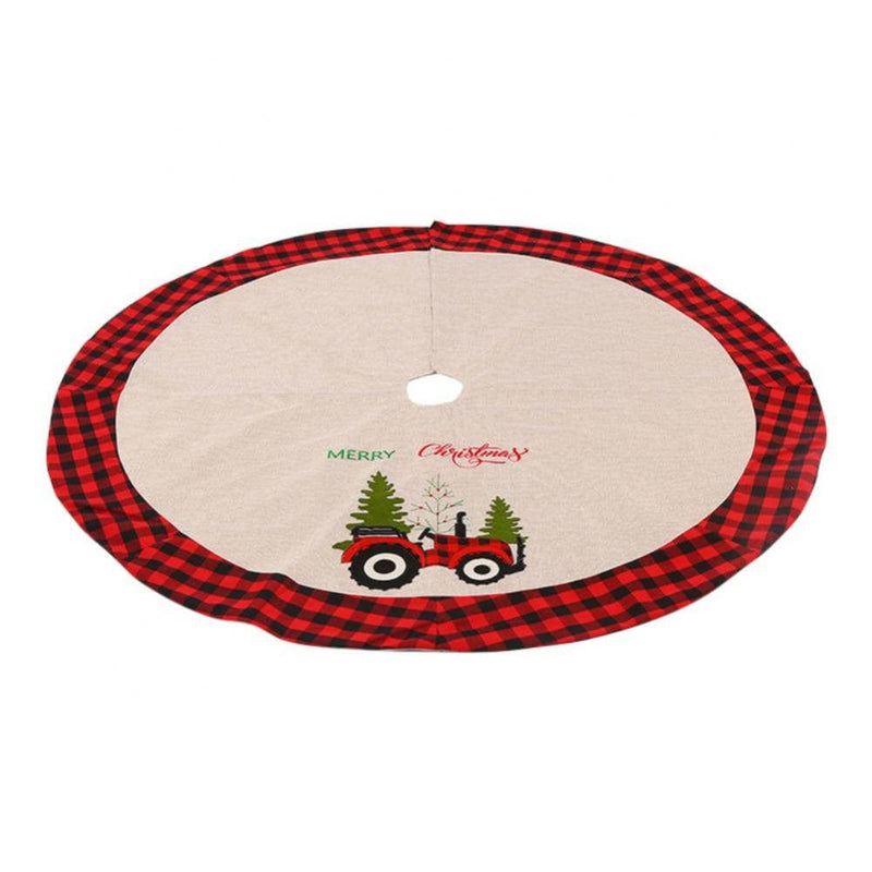 35 Inch Christmas Burlap Tree Skirt, Soft Red and Black Plaid Christmas Tree Mat for Xmas Party Decoration, for Christmas Tree Holiday Decor