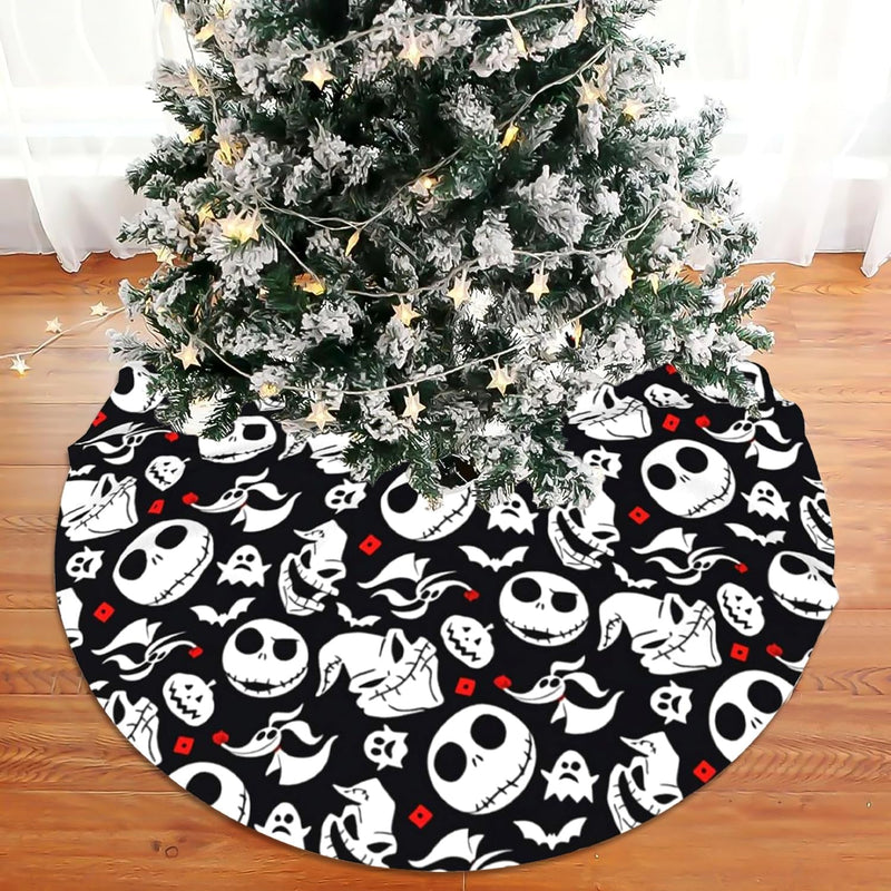 Christmas Halloween Tree Skirt 48 Inch, Christmas Tree Ornaments, Rustic Xmas Tree Skirts Mat for Home Decor Xmas Party Tree Holiday Decorations （Black）