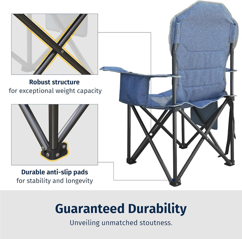 EAST OAK Camping Folding Chair, Heavy Duty Support 500 LBS Camping Chairs for Adults, 600D Oxford Lawn Chairs with Side Pocket and Cup Holder, Outdoor Chairs for Sports Beach Fishing, Blue