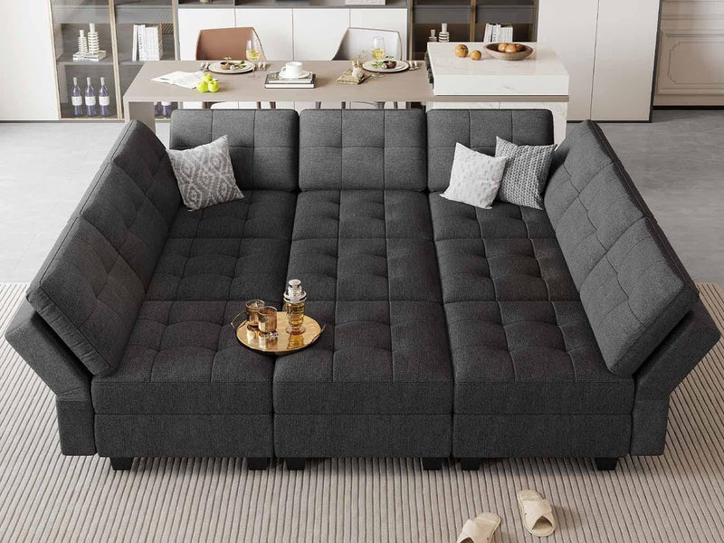 Belffin Modular Sectional Sofa Sleeper Couch Set Convertible Sectional Sleeper Sofa Bed with Storage Seat Modular Sectional Couch Bed Blue