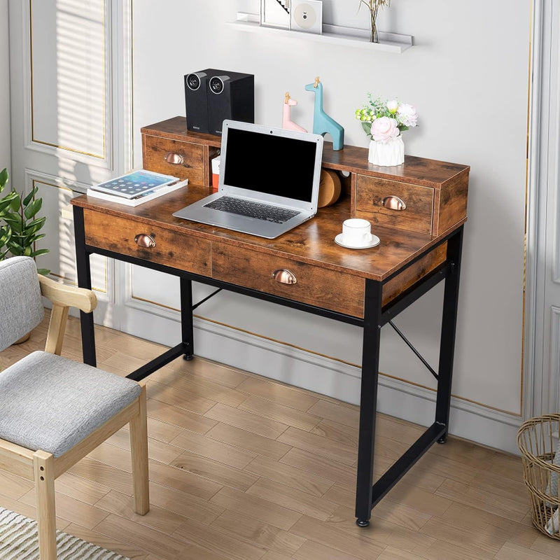 Desk Gaming Desk, Home Office Writing Desk, Study Table Workstation, Writing Computer Desk Space Saving Table Simple Home Office Desk,Desk with Drawers, Home Office Desk with Storage 106X54X90Cm