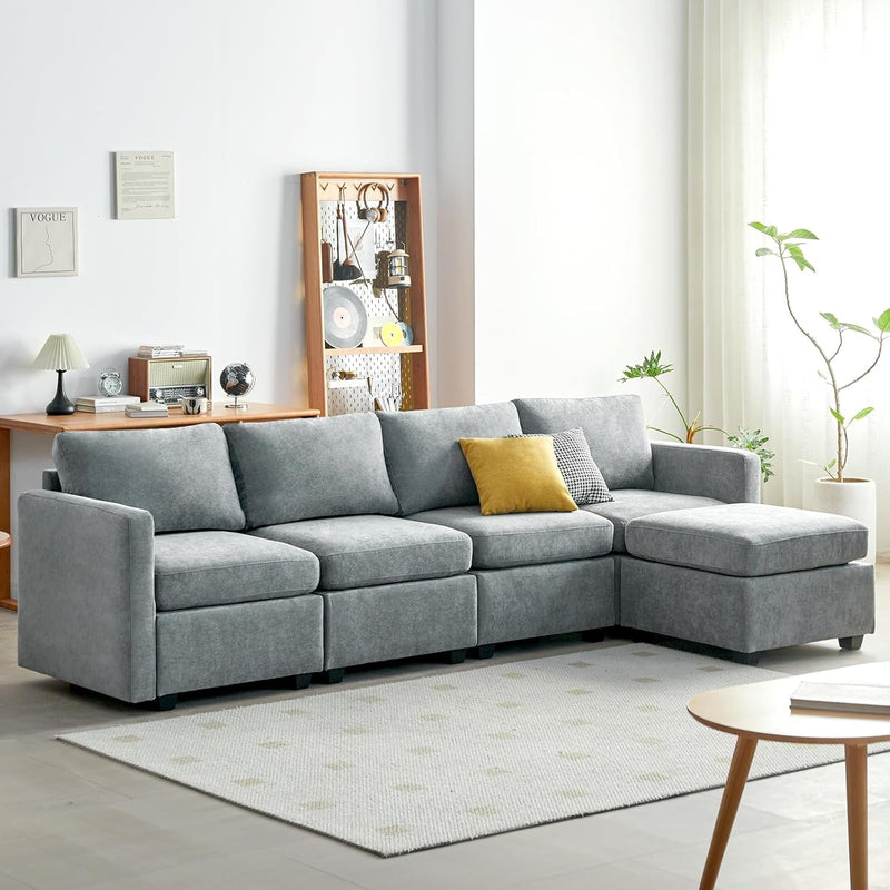 Cpintltr Storage Couch,Modular Sectional Seat Futon Sofa,L-Shaped Couch Linen Fabric with Reversible Chaise Sofa Bed with Ottomans,Seats Furniture for Living Room Apartment Office