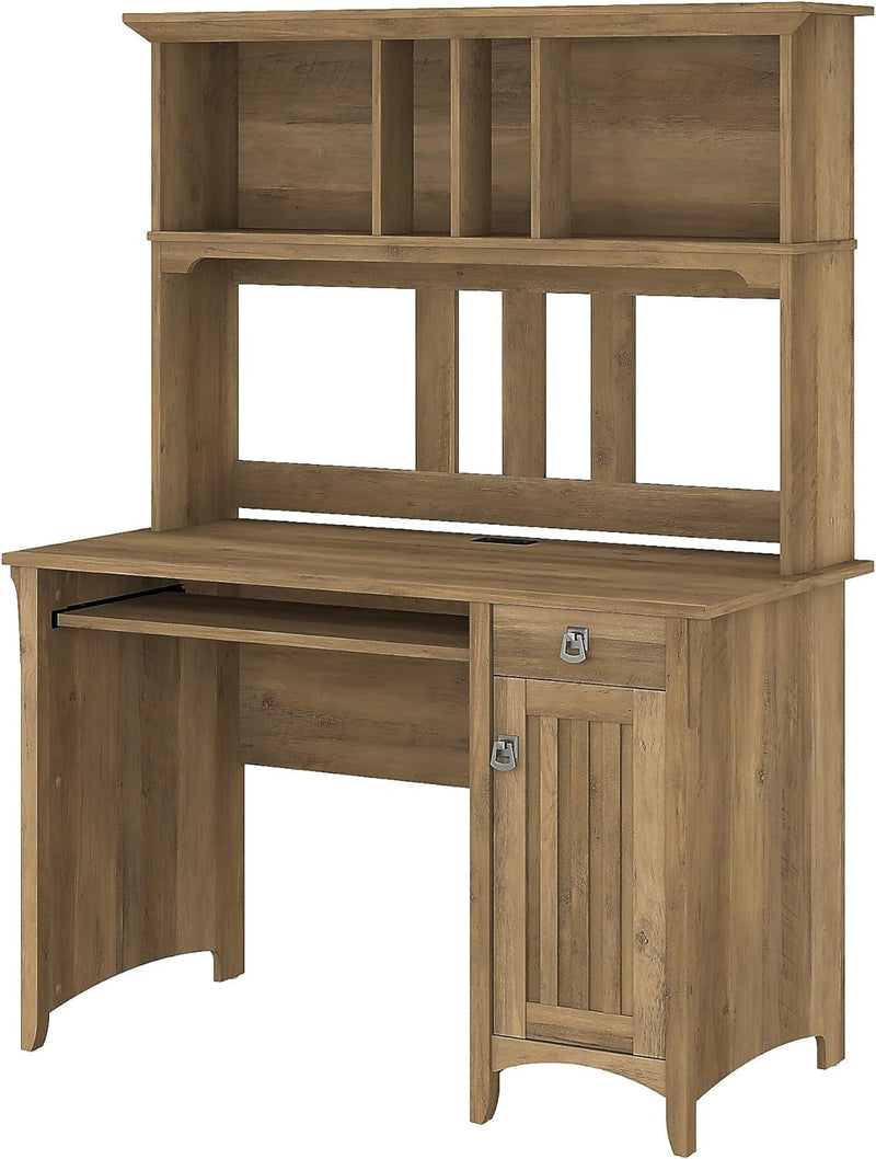 Bush Furniture Salinas Computer Desk with Hutch | Study Table with Drawers, Cabinets & Pullout Keyboard/Laptop Tray | Modern Home Office Desk in Cape Cod Gray | Work Desk with Storage