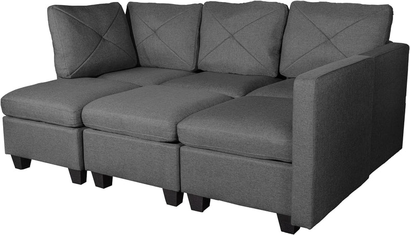 Casa Andrea Milano Modular Sectional Sofa, Linen Fabric Convertible U Shaped Couch with Storage, 6 Seat Modular Sectionals Sofa Couch with Chaise for Living Room