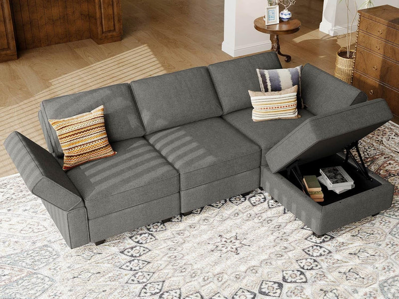 Belffin Small Sectional Sofa Modular L Shaped Couch 3 Seater Sectional Couch Convertible Chaise Ottoman with Storage Grey