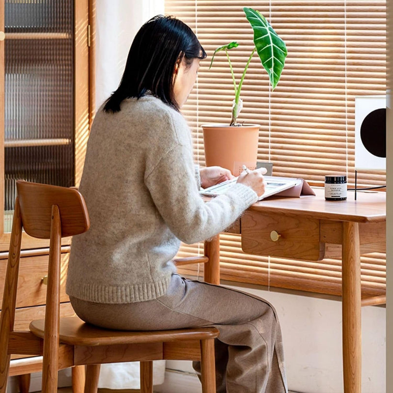 Home Office Desk with Drawers, 100% Solid Wood Computer Desk with Storage, Modern Study Table for Small Spaces (50.11" X 27.55" X 30.31")