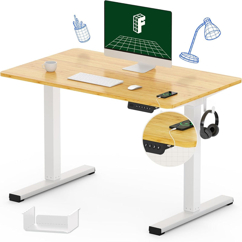 FLEXISPOT Standing Desk Quick Assembly Electric Adjustable with 48 X 24 Inches Whole-Piece Desktop Ergonomic Memory Controller Stand up Desk(White Frame + 48" Grey Wood Grain)