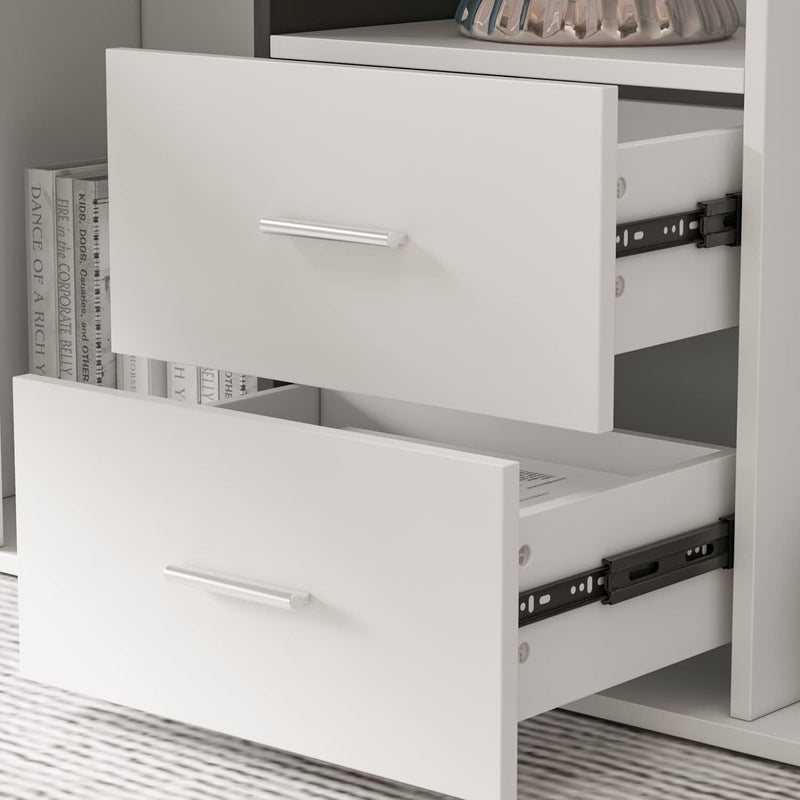 Homsee Home Office Computer Desk Corner Desk with 2 Drawers and 2 Open Cubes, 55 Inch Large L-Shaped Study Writing Table with Storage Cabinet, White (55.1”L X 47.2”W X 29.5”H)