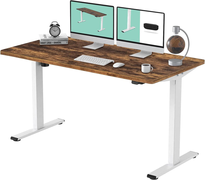 FLEXISPOT Adjustable Desk, Electric Standing Desk Sit Stand Desk Whole-Piece Desk Board for Home Office (EC1 Classic 48X24, White Frame+Rustic)