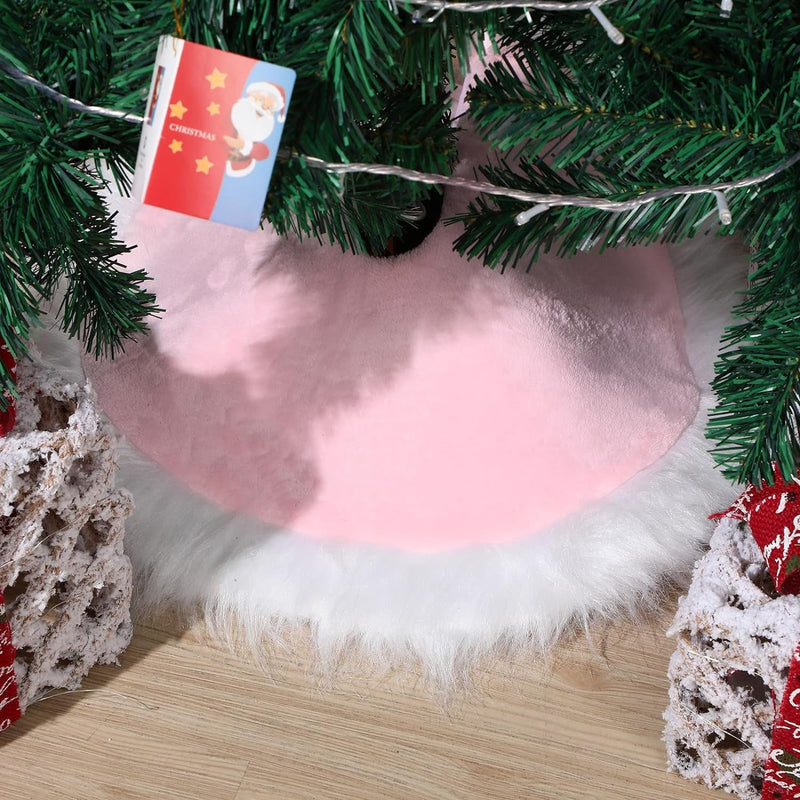 Faux Fur Christmas Tree Skirt Plush Xmas Tree Skirts for Christmas Holiday Decorations (Pink and White, 31.5 Inch)