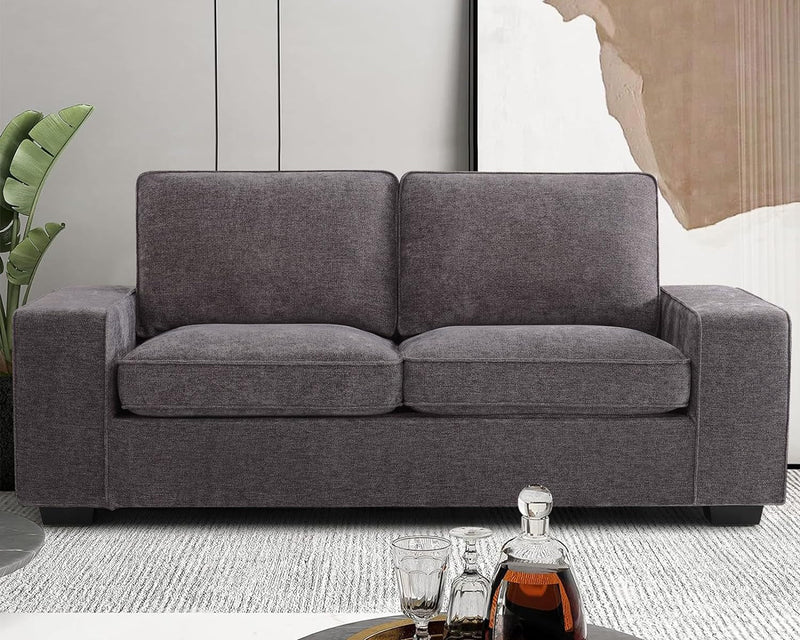 EASELAND 71" Chenille Loveseat Sofa for Living Room, Modern Deep Seat Sofa Couch with Removable Back and Seat Cushions, Comfy Sofa with Wood Legs and Armrest（Dark Grey）