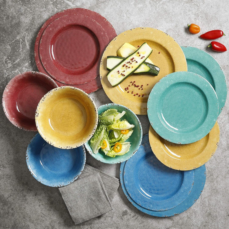 Gibson Home Mauna Melamine Dinnerware Set, Service for 4 (12Pcs), Green