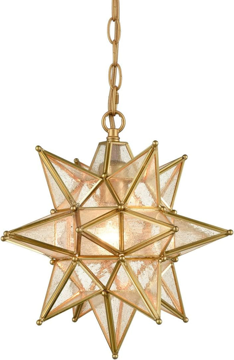 DIRYZON 16“ Modern Moravian Star Pendant Light,Boho Black Pendant Light Fixture,Clear Glass Adjustable Chain