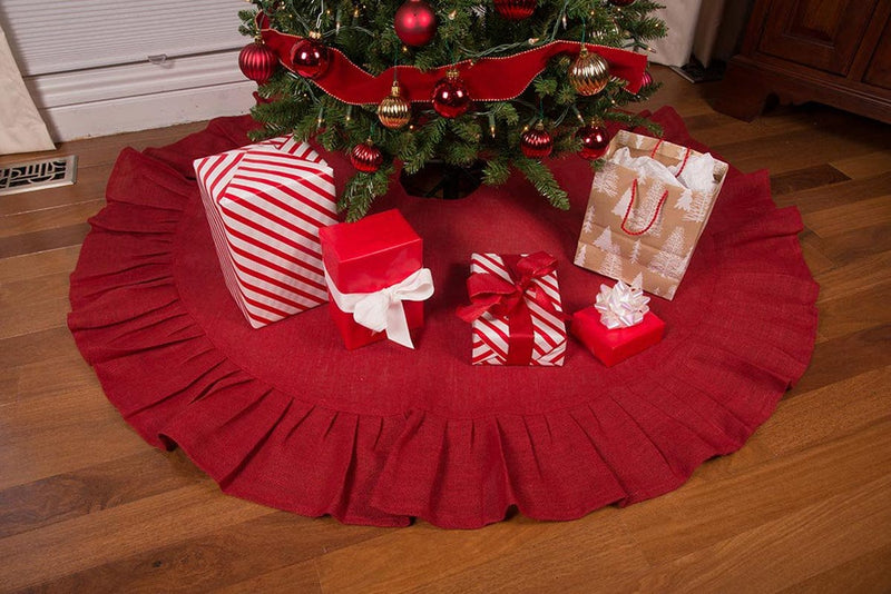 36" Festive Red Christmas Tree Skirt with Ruffled Edge by Primitive Home Decors Home & Garden > Decor > Seasonal & Holiday Decorations > Christmas Tree Skirts Home Collections by Raghu 60" Red 