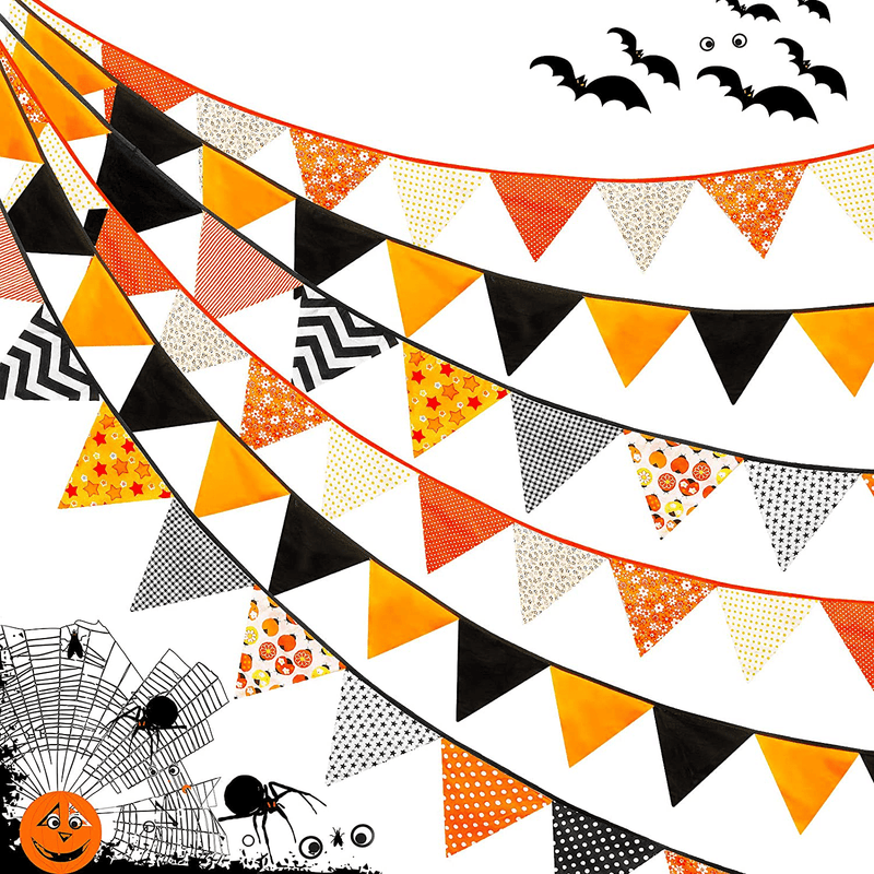 36 Pieces 31.5 Feet Fabric Bunting Banner Halloween Triangle Flag Orange Black Pennant Banner Hanging Vintage Buntings Garland Halloween Autumn Party Decor for Thanksgiving Party Baby Shower Birthday