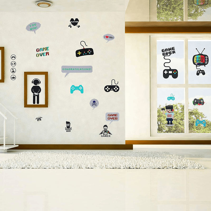36 Pieces Video Game Wall Decals Gaming Controller Wall Stickers Removable DIY Cartoon Party Wallpaper for Playroom Bedroom Living Room Decor