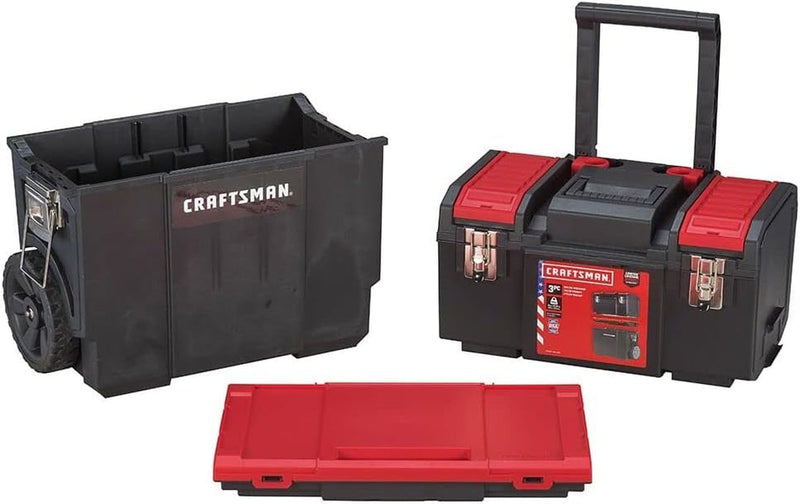 CRAFTSMAN 19-In. 3-In-1 Rolling Tool Box with Wheels, Red, Plastic, Lockable (CMST18614)