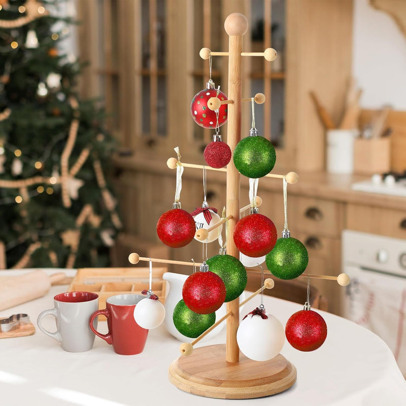 Christmas Tree Ornament Stand Holder with Arms Wooden Christmas Ornament Hanger Pretzel Sausage Rack for Counter Top Ornament Display Desktop Christmas Tree Xmas Holiday Party(17.72 In)