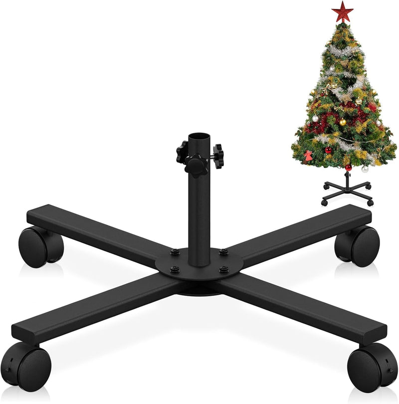 Christmas Tree Stand for Artificial Tree, Replacement Xmas Tree Stand Base with Universal Wheel for 3 FT to 6 Artificial Trees, Fits 0.5-0.86 Inch Tree Pole, Black