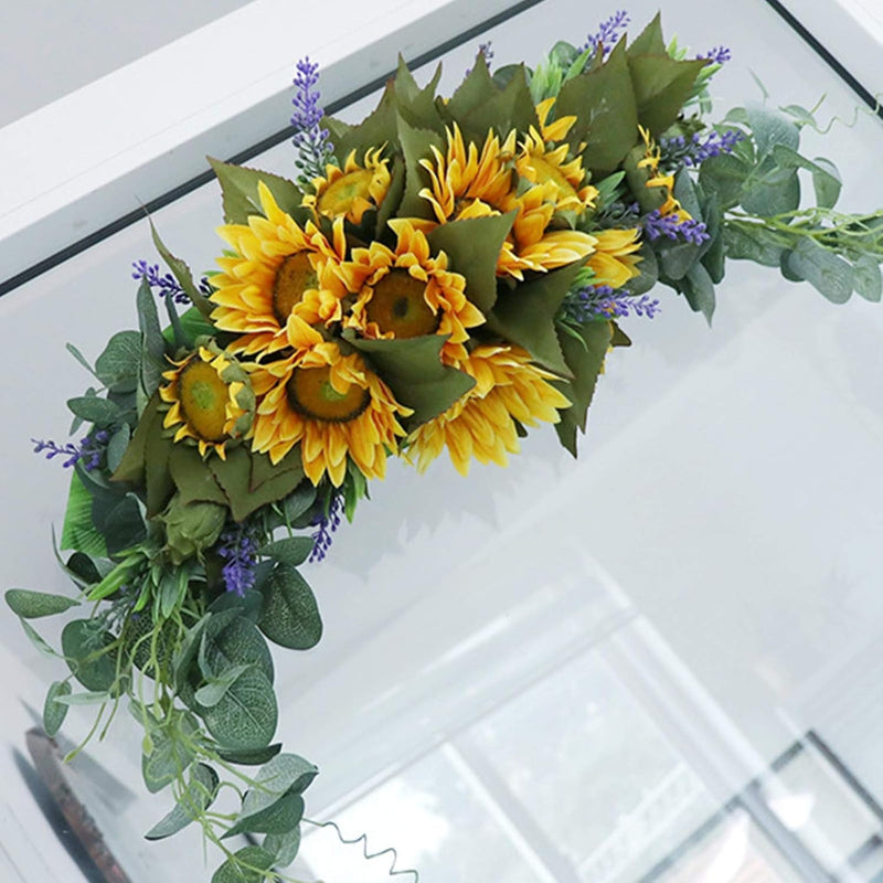 30 Inch Floral Swag, Artificial Flowers Sunflower Eucalyptus Wreath, Fake Flower Wreath Sunflower Swag Garland for Home, Wedding Arch, Front Door, Wall