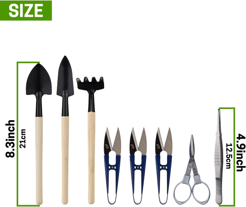 Bonsai Set 8 Pcs - Include Pruner,Fold Scissors,Mini Rake,Bud & Leaf Trimmer Set by ZELAR Made