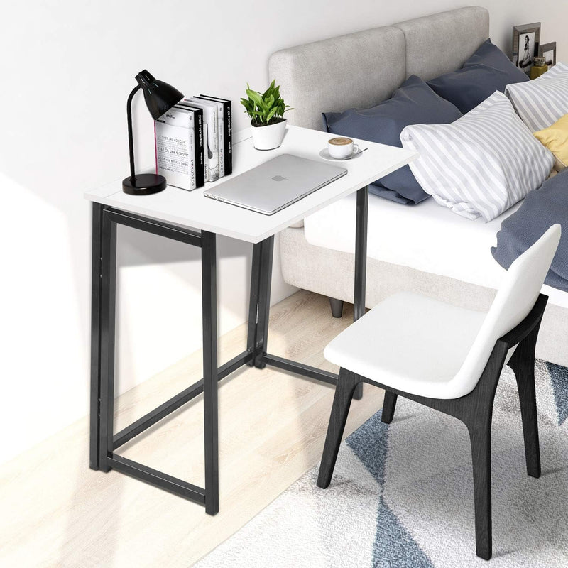 AMAHLE YIROCK No-Assembly Small Computer Desk Home Office Desk Foldable Table Study Writing Desk Workstation for Small Space Offices (White+Black)
