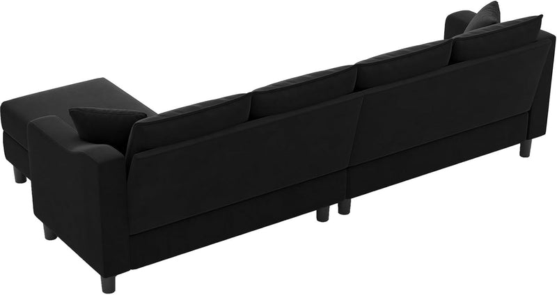 Belffin Velvet Convertible Sectional Sofa L Shaped Couch Reversible Sectional Sofa with Chaise Velvet 4 Seat Sectional Sofa (Black)…