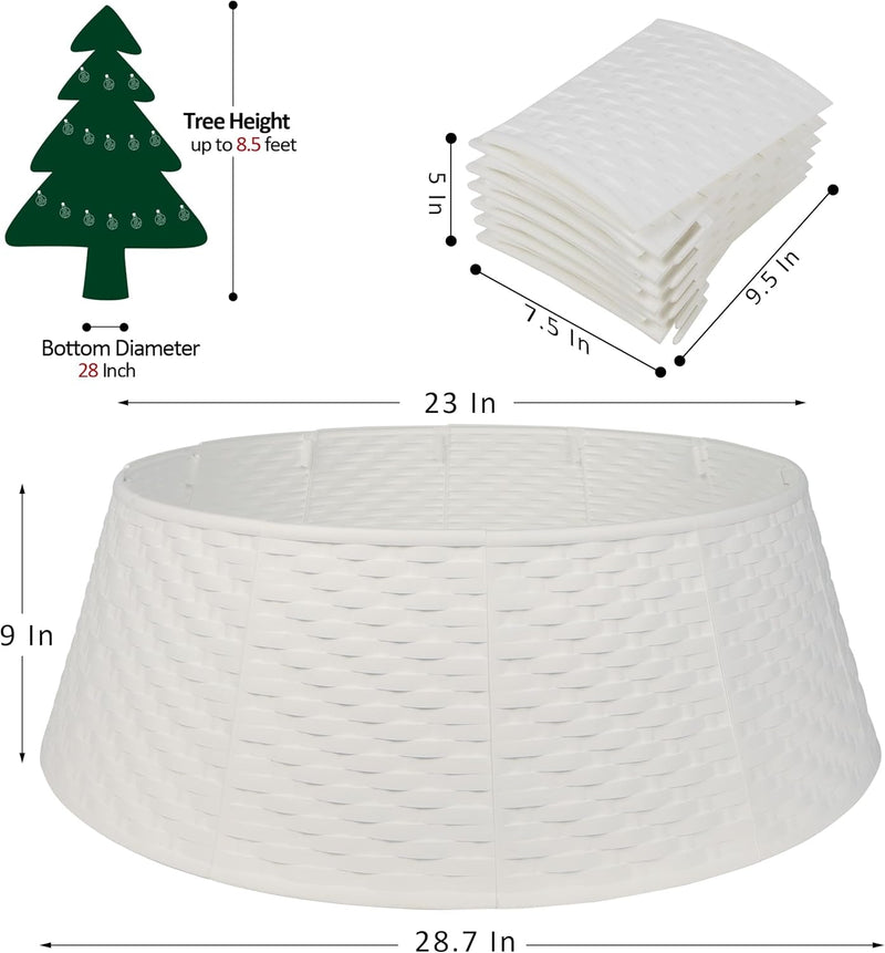 Blissun Christmas Tree Collar, 28.7" D round Plastic Christmas Tree Ring, Christmas Tree Skirt for Artificial Christmas Trees Decoration (White)