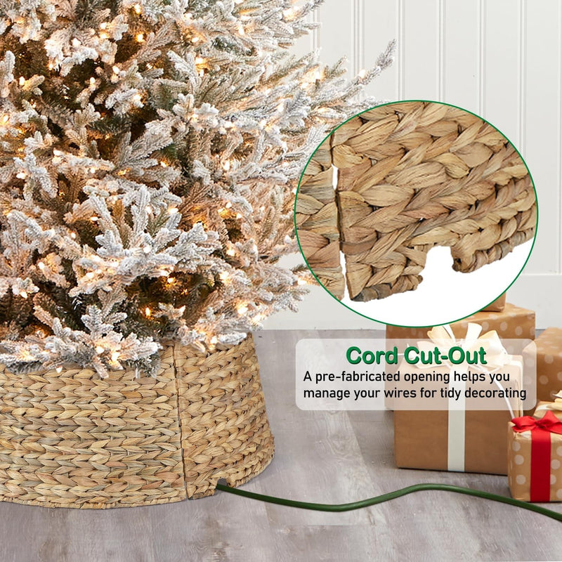 5-Piece Rattan Christmas Tree Collar - 26" Rustic Farmhouse Tree Skirt- Xmas Tree Base Cover for Christmas Decoration- Woven Holiday Tree Ring Accessory for Home, Living Room (Natural)