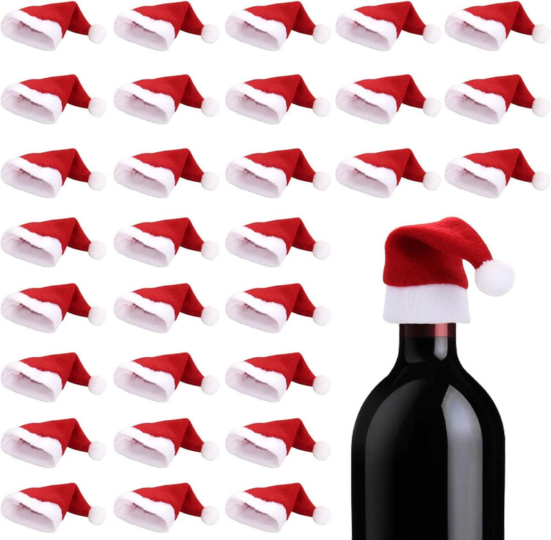 10Pcs Mini Santa Hat Wine Bottles Cover Home Christmas Decor